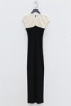 SWAYING/KNIT Puff Sleeve Contrast Color Silk Dress SW23SS2L21 Black/White